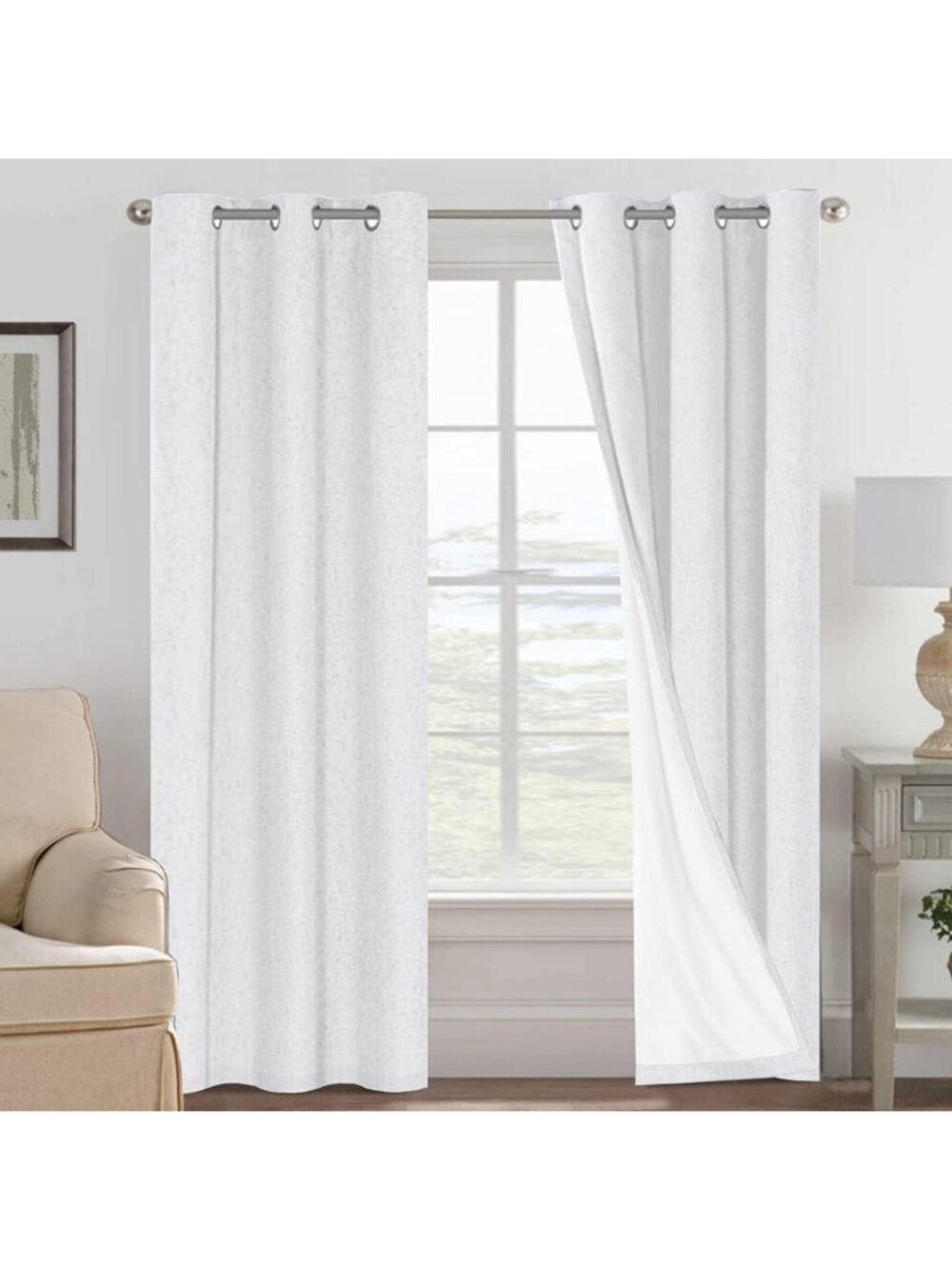 100% Blackout Polyester Curtains - 84" Length, 2 Panels, Elegant White Color